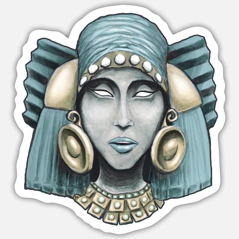 Déesse aztèque Chalchiuhtlicue couleur - Sticker taille S (10 x 10 cm) - blanc mat