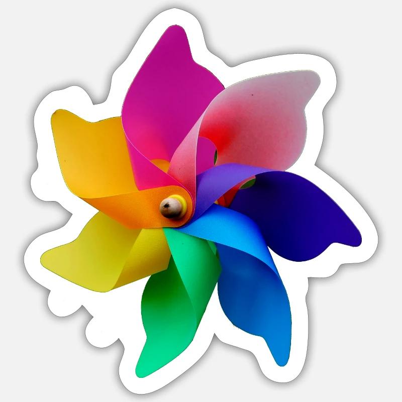 Windmühle in Regenbogenfarben - Sticker Größe S (10 x 10 cm) - Mattweiß