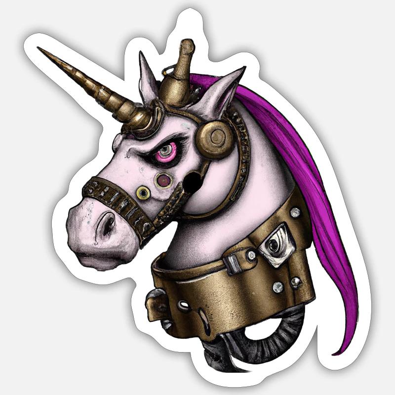 Steampunk Einhorn - Sticker Größe S (10 x 10 cm) - Mattweiß