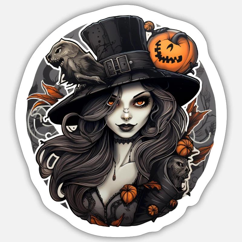 Sorcière d’Halloween - Sticker taille S (10 x 10 cm) - blanc mat