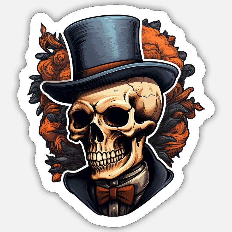 Crâne Gentleman Halloween - Sticker taille S (10 x 10 cm) - blanc mat