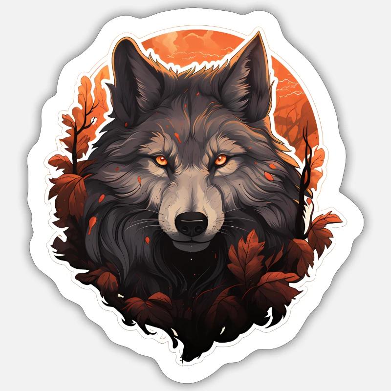 Wolf Herbst Halloween 2 - Sticker Größe S (10 x 10 cm) - Mattweiß