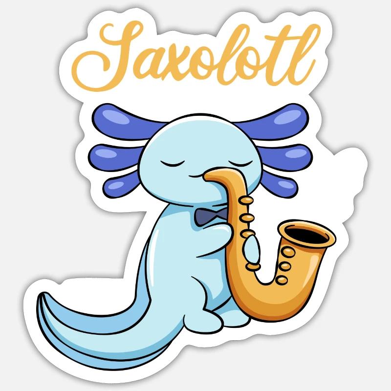 Conception de jeu de mots Saxolotl pour les amateurs d’axolotl - Sticker taille S (10 x 10 cm) - blanc mat
