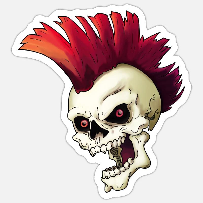 Crâne de punk - Sticker taille S (10 x 10 cm) - blanc mat