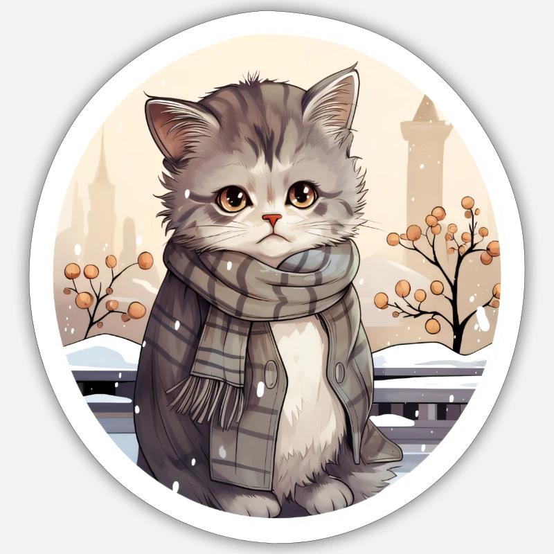 Stadtkatze im Schnee - Sticker Größe S (10 x 10 cm) - Mattweiß