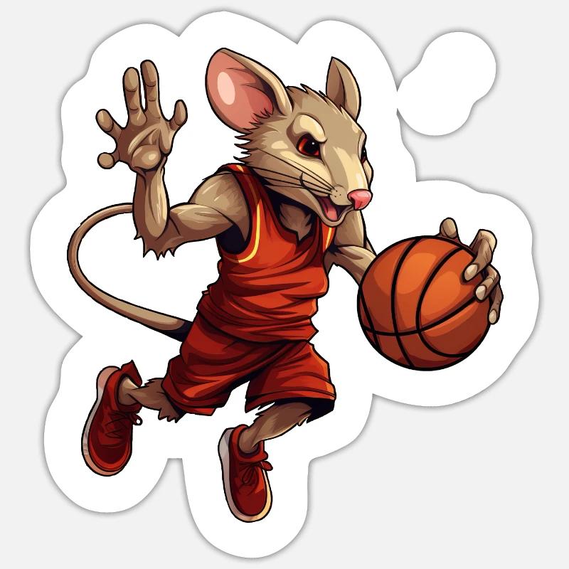 Rat de basket-ball - Sticker taille S (10 x 10 cm) - blanc mat