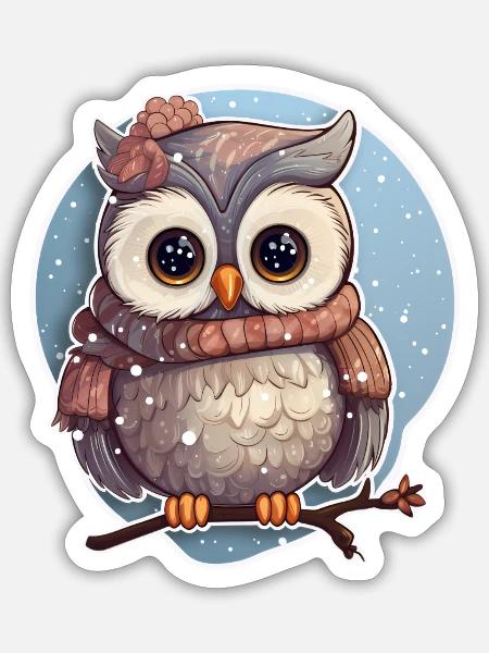 Süsses Eulenmädchen im Winter - Sticker Größe S (10 x 10 cm) - Mattweiß