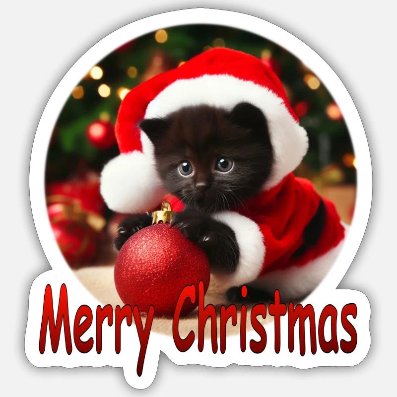 Joyeux Noël Chat 02 - Sticker taille S (10 x 10 cm) - blanc mat