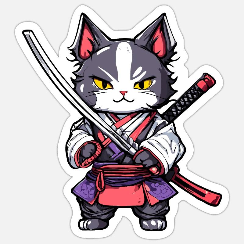 Samurai-Katze #20 - Sticker Größe S (10 x 10 cm) - Mattweiß