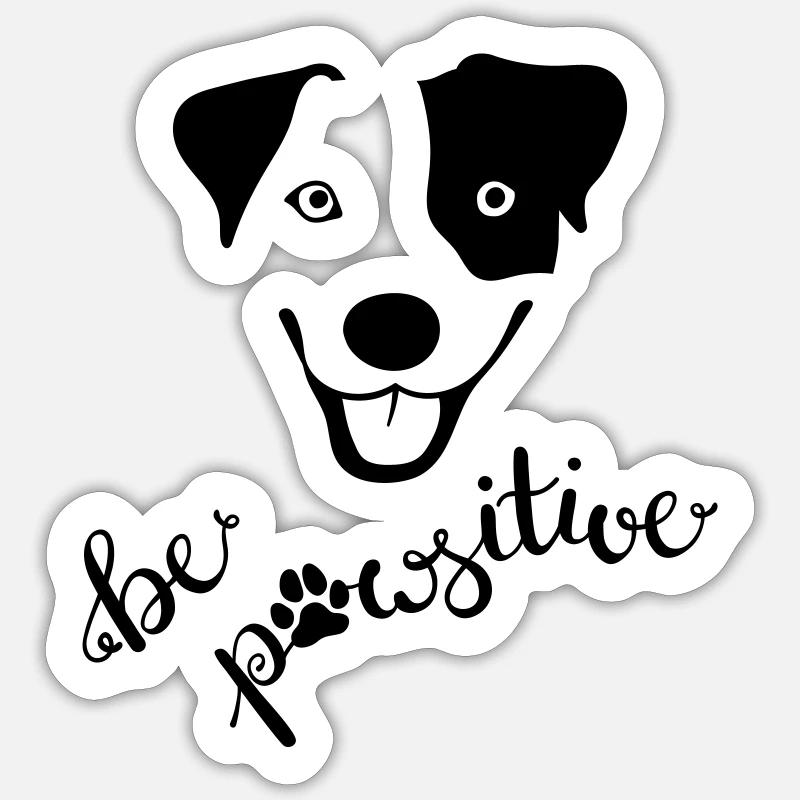 Fröhlicher Hund "be pawsitive" - Sticker Größe S (10 x 10 cm) - Mattweiß