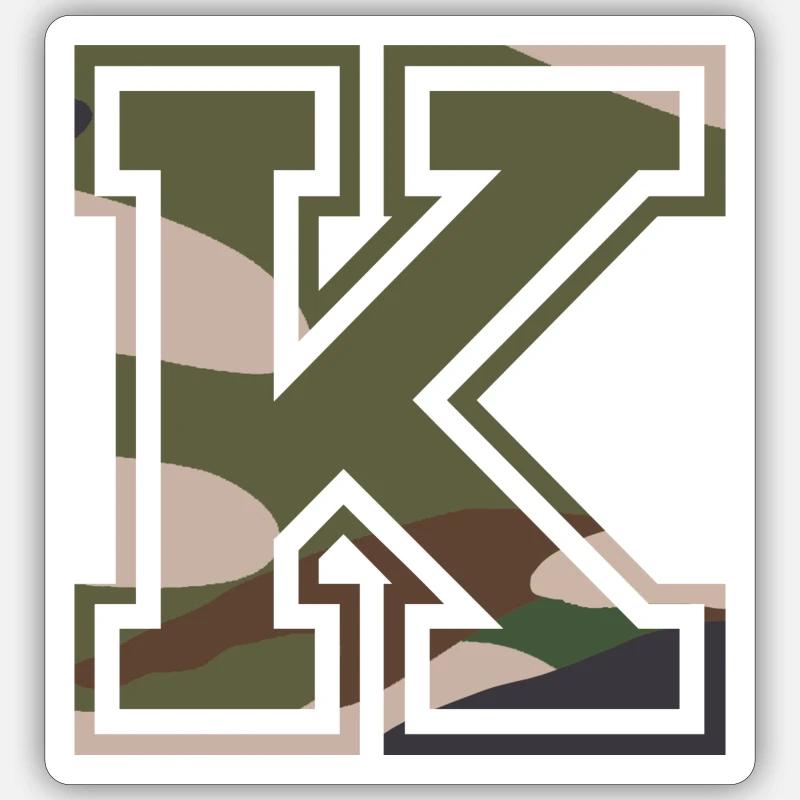 K, Monogram, Camouflage Green-Brown - Sticker size S (10 x 10 cm) - white matte