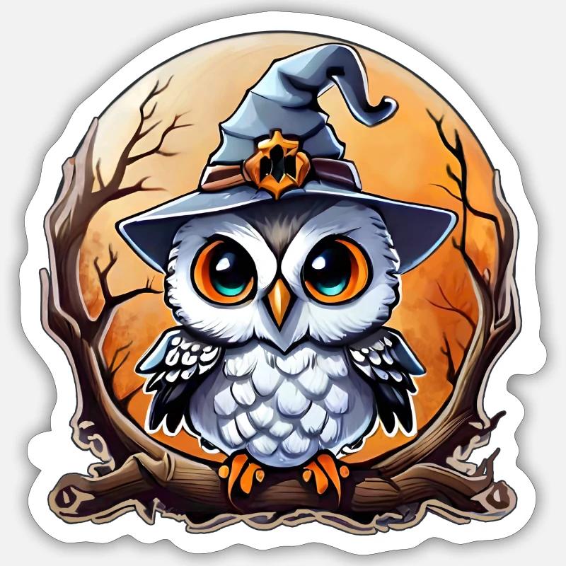 Eulenzauberer Zauberer, Eule und Hut Sticker Größe S (10 x 10 cm)