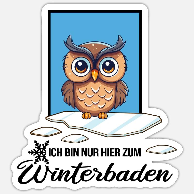 Eisbaden Winterschwimmen Eule Winterbad - Sticker Größe S (10 x 10 cm) - Mattweiß