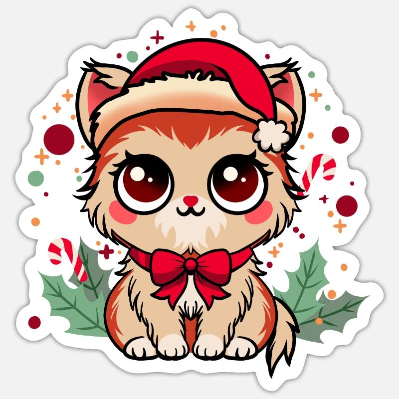 Chat de Noël - Sticker taille S (10 x 10 cm) - blanc mat