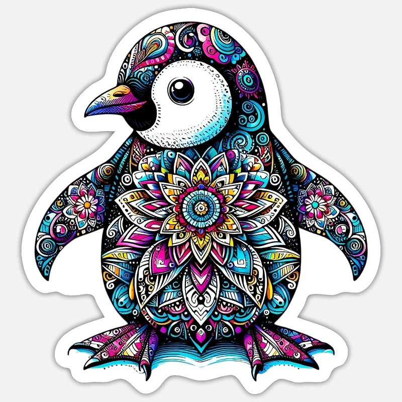 Pinguin mit Mandalas verziert - Sticker Größe S (10 x 10 cm) - Mattweiß