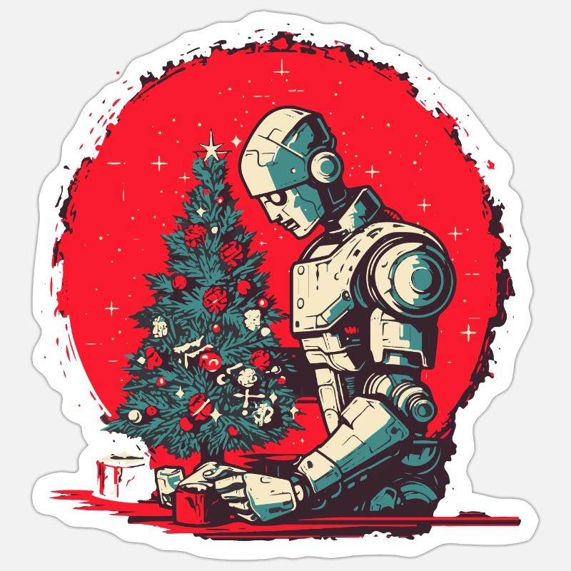 Cyborg de Noël - Sticker taille S (10 x 10 cm) - blanc mat