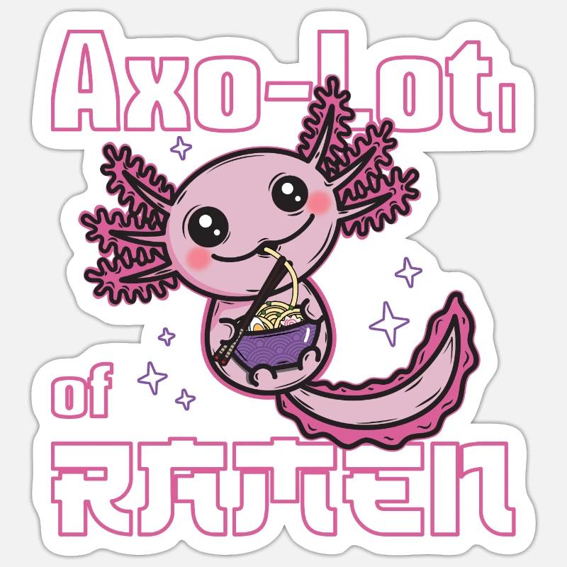 Axolotl mangeant des ramen - Sticker taille S (10 x 10 cm) - blanc mat