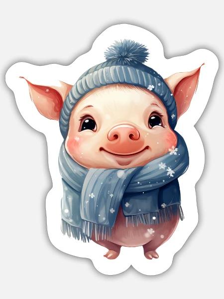 Schweinchen im Schnee - Sticker Größe S (10 x 10 cm) - Mattweiß