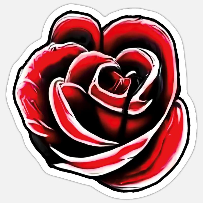 Rose Rouge Noir - Sticker taille S (10 x 10 cm) - blanc mat