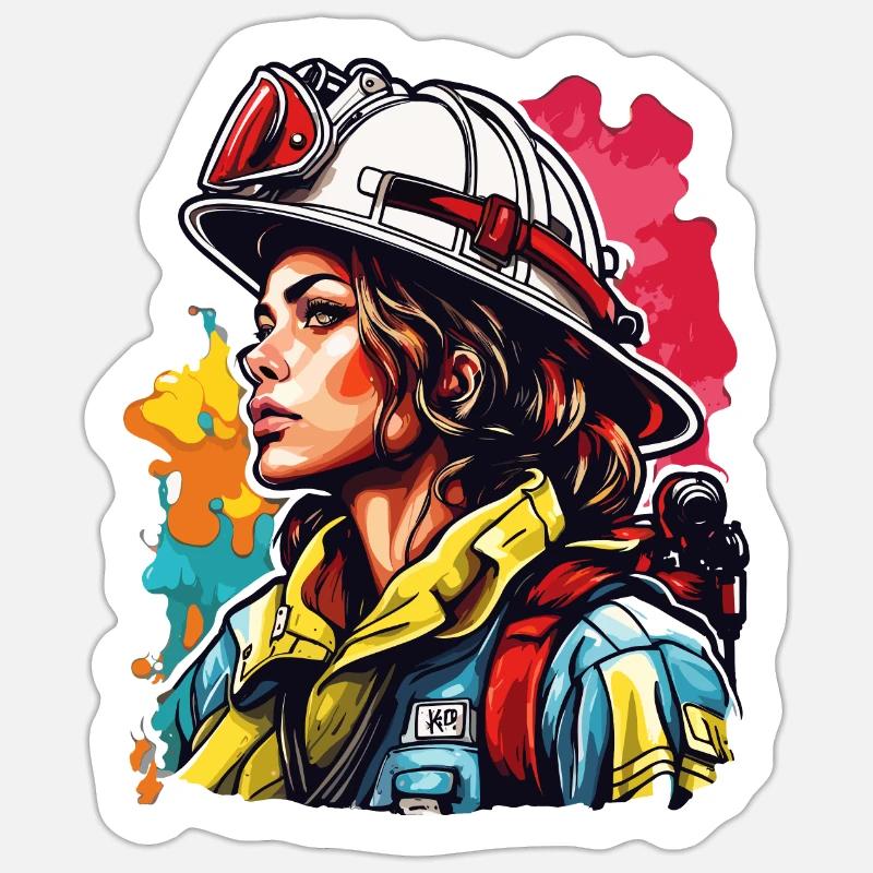 Firefighter / Fire / Fire / Extinguish / Heroine - Sticker size S (10 x 10 cm) - white matte