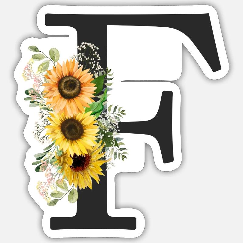F Monogramm Sonnenblumen Sticker Größe S (10 x 10 cm)