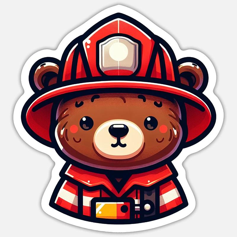 Cute Bear Firefighter - Sticker Größe S (10 x 10 cm) - Mattweiß