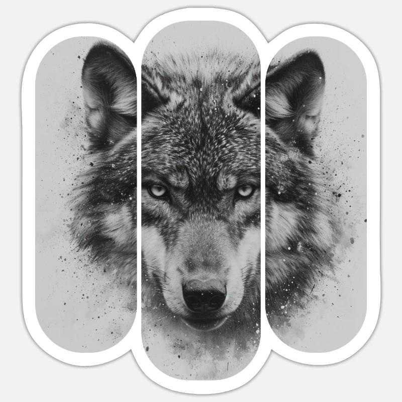 Triptychon Schwarz-Weißer Wolf Sticker Größe S (10 x 10 cm)