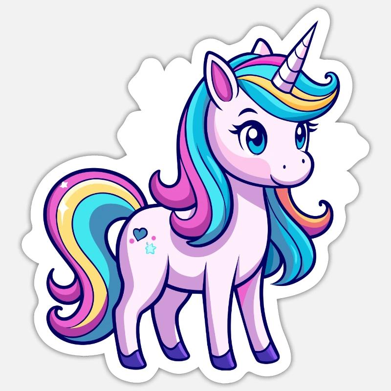 Süßes Regenbogen-Einhorn - Sticker Größe S (10 x 10 cm) - Mattweiß