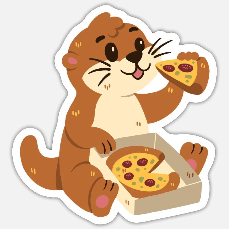 Loutre à la pizza - Sticker taille S (10 x 10 cm) - blanc mat