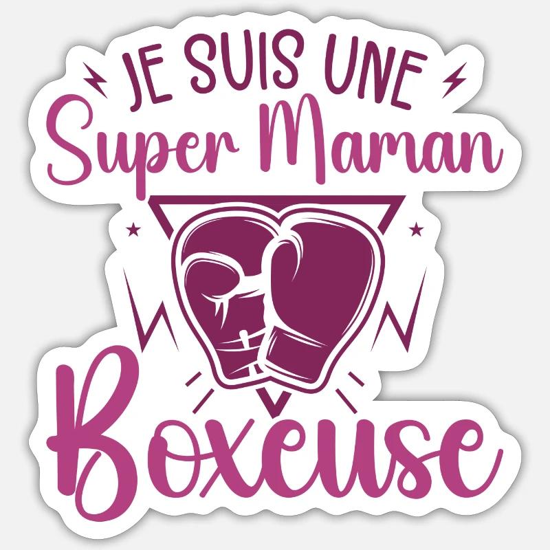 Je Suis Une Super Maman Boxeuse Cadeau Boxeuse - Sticker taille S (10 x 10 cm) - blanc mat