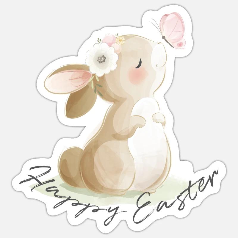 Cute Easter Bunny Wishes Happy Easter Sticker size S (10 x 10 cm)