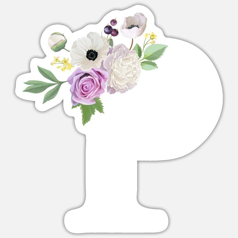 Lila Blumenbuchstabe p - Sticker Größe S (10 x 10 cm) - Mattweiß