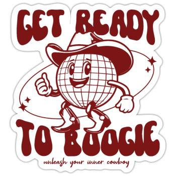 Get Ready To Boogie | Discokugel Cowboy Hut Funny - Sticker Größe S (10 x 10 cm) - Mattweiß - Vorne