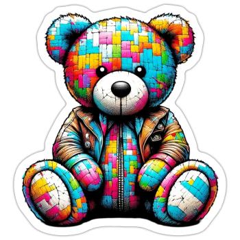 Teddybär Teddybär Lederweste - Sticker Größe S (10 x 10 cm) - Mattweiß - Vorne