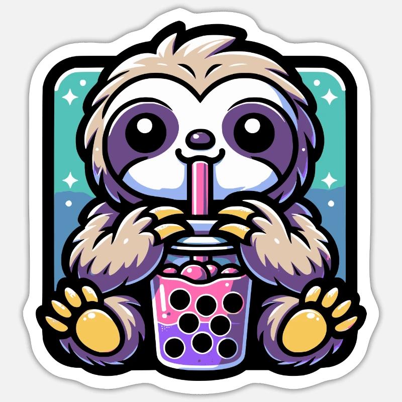 Bubble Tea Sloth Boba Tea Kawaii Geschenk - Sticker Größe S (10 x 10 cm) - Mattweiß