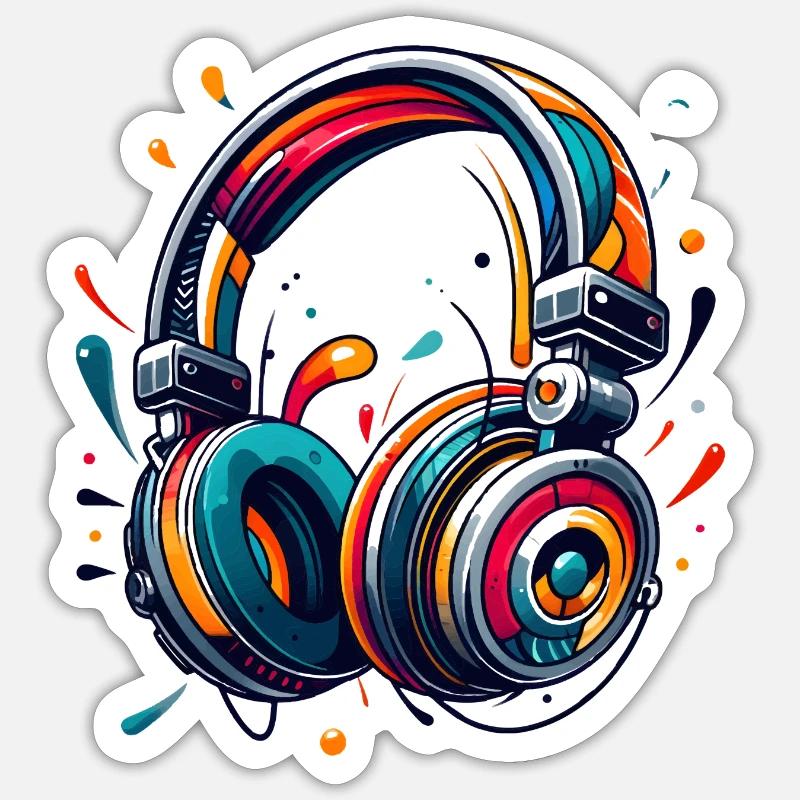 Kopfhörer im dynamischem, abstraktem Kunststil - Sticker Größe S (10 x 10 cm) - Mattweiß