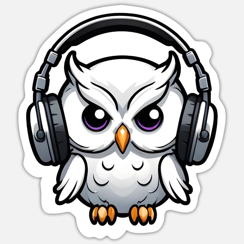 weiße Eule mit Kopfhörern - Sticker Größe S (10 x 10 cm) - Mattweiß