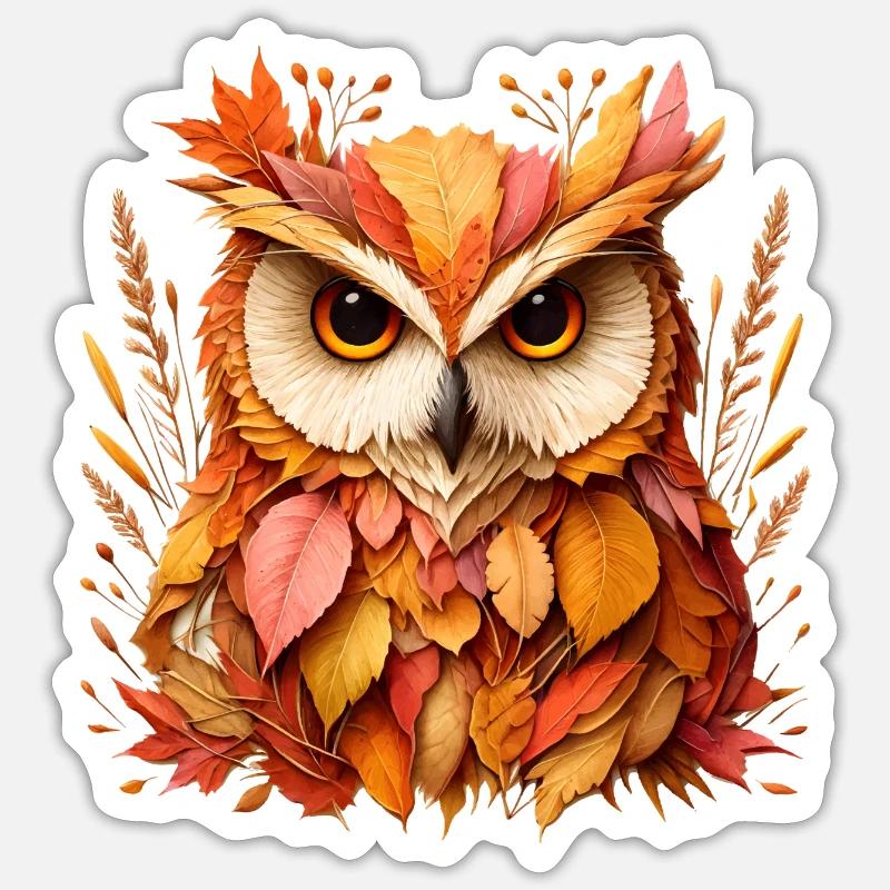 schöne Eule, gestaltet aus verschiedenen Blättern - Sticker Größe S (10 x 10 cm) - Mattweiß