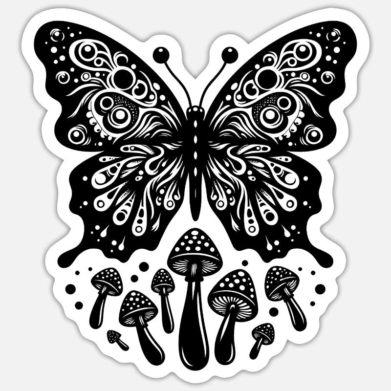 Butterfly Mushroom Dreams - Sticker Größe S (10 x 10 cm) - Mattweiß