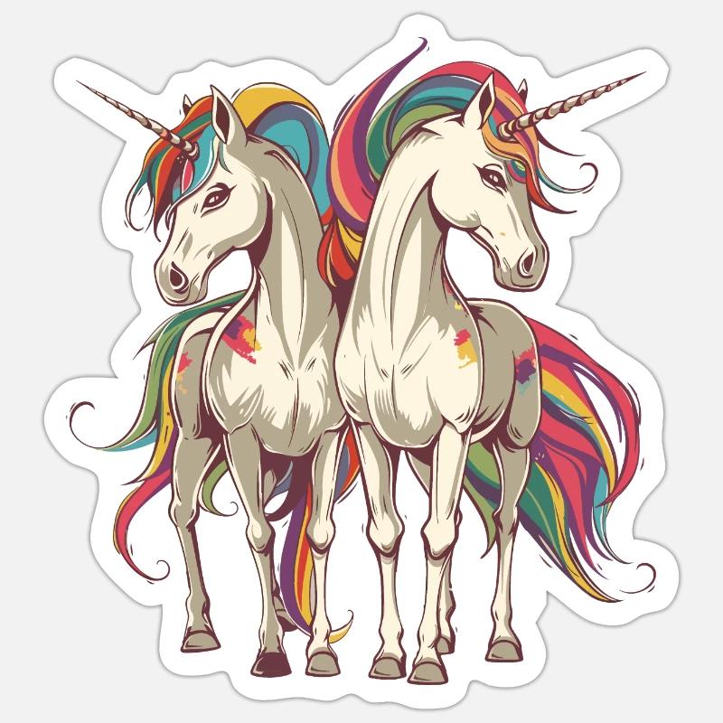 Buntes Einhorn-Duo Sticker Größe S (10 x 10 cm)