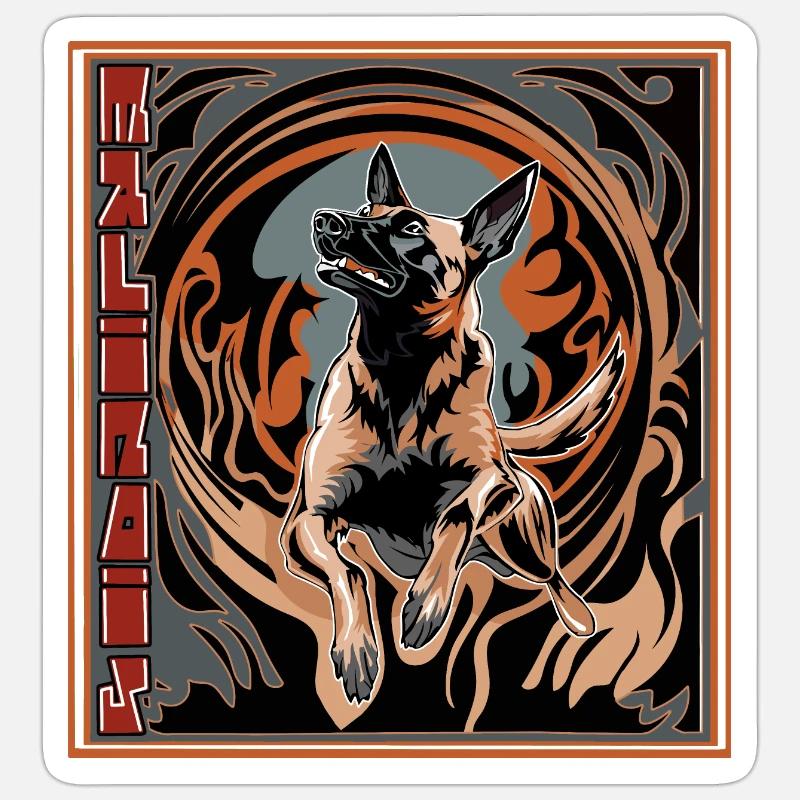 action malinois Sticker taille S (10 x 10 cm)