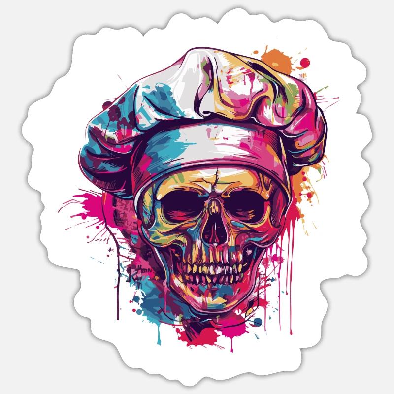 Crâne de chef - Sticker taille S (10 x 10 cm) - blanc mat
