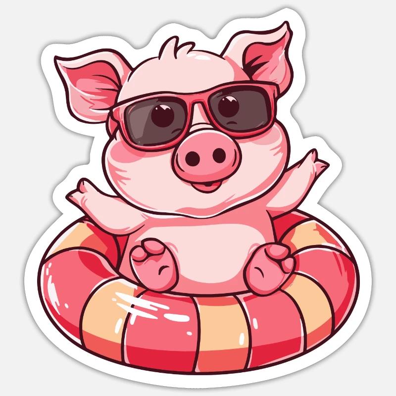 Pig Summer Comic - Sticker size S (10 x 10 cm) - white matte