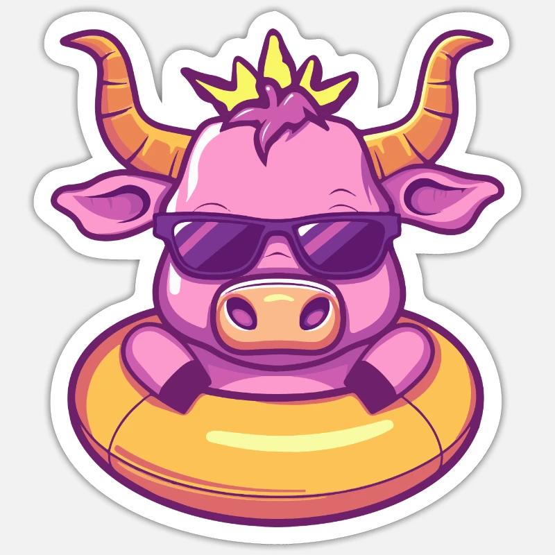 Bande dessinée d’été Taureau - Sticker taille S (10 x 10 cm) - blanc mat