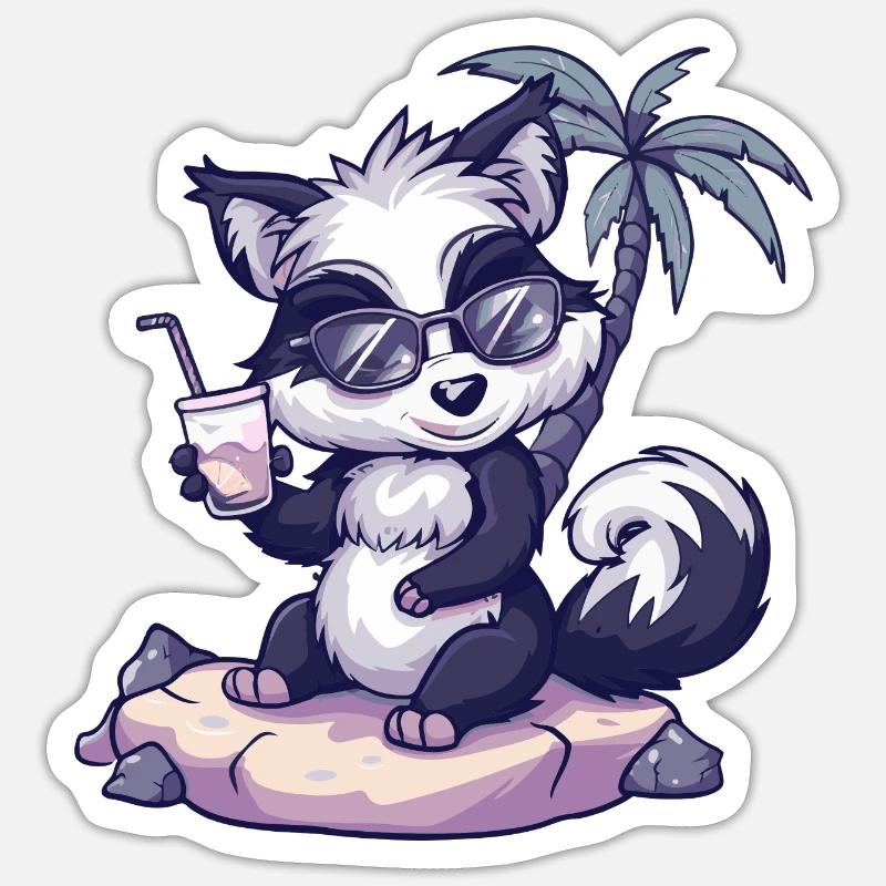 Stinktier Sommer Strand Comic - Sticker Größe S (10 x 10 cm) - Mattweiß