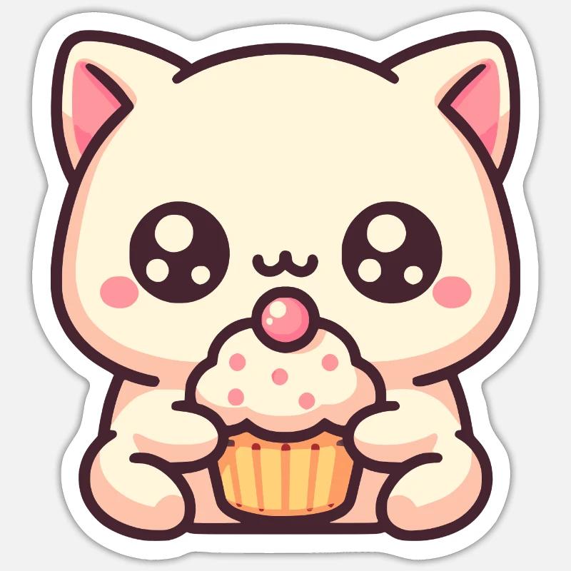 Süße Katze mit cupcake - Sticker Größe S (10 x 10 cm) - Mattweiß
