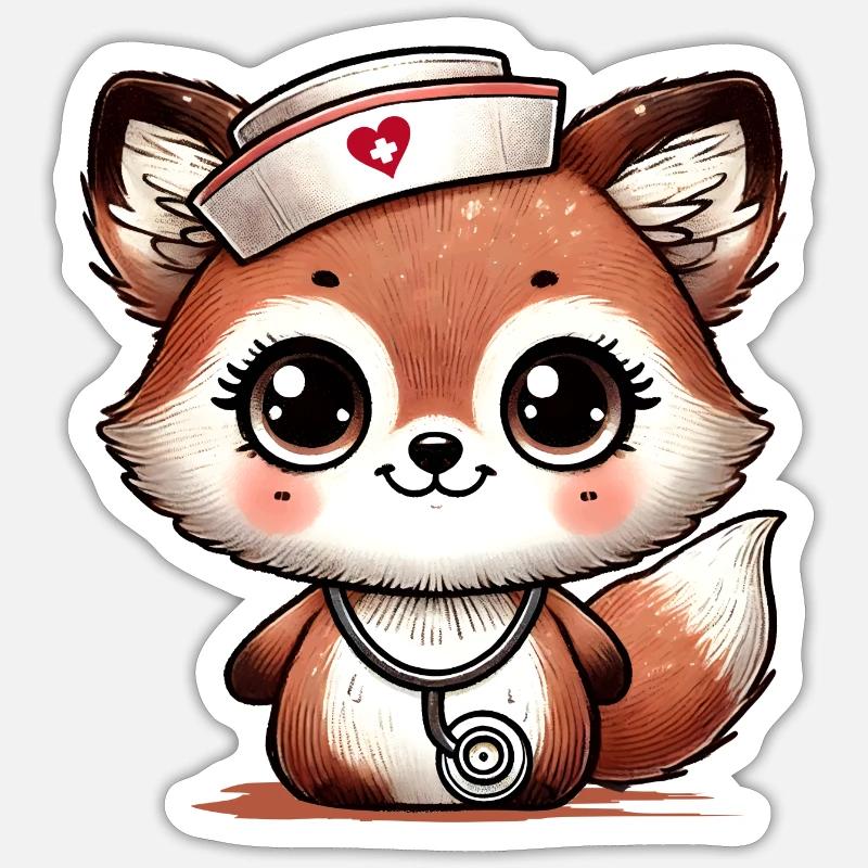 Bezaubernder Fuchs als Krankenschwester - Sticker Größe S (10 x 10 cm) - Mattweiß