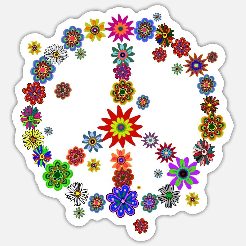 Flower Power Paix Fleurs - Sticker taille S (10 x 10 cm) - blanc mat