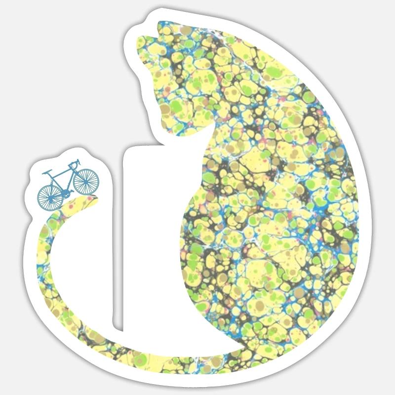 Chat avec vélo E 219 - Sticker taille S (10 x 10 cm) - blanc mat