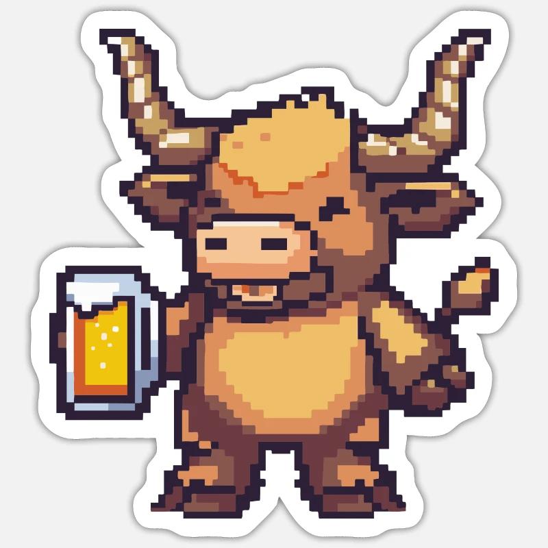 Stier Bier Pixel - Sticker Größe S (10 x 10 cm) - Mattweiß